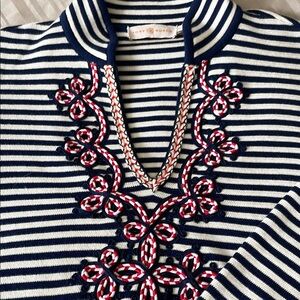 Tory Burch Striped Embroidered Top
